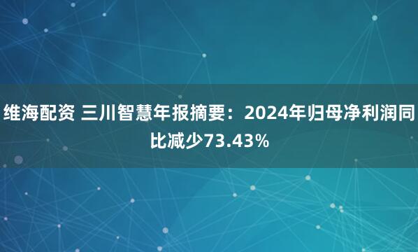 维海配资 三川智慧年报摘要：2024年归母净利润同比减少73.43%